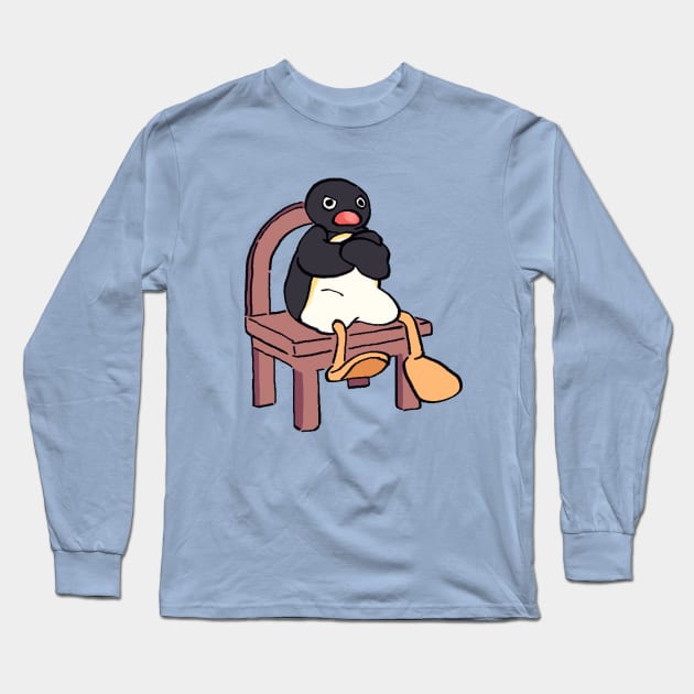 sulking sitting penguin meme / pingu Long Sleeve T-Shirt by mudwizard